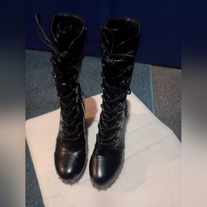 Milwaukee black leather wedge biker boots. Size 9